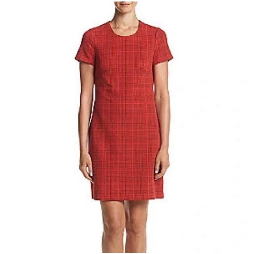 NWT Calvin‎ Klein Short Sleeve Red Black Plaid Sheath Dress Size 6